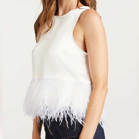 Cinq à Sept Charisse Ivory Satin Feather Top - Picture 2 of 6